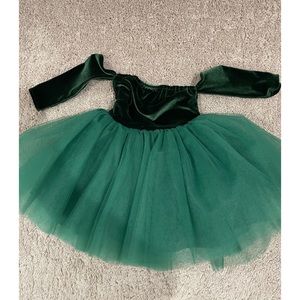 Velvet  Off the Shoulder Tutu Dress Sparkle Green.